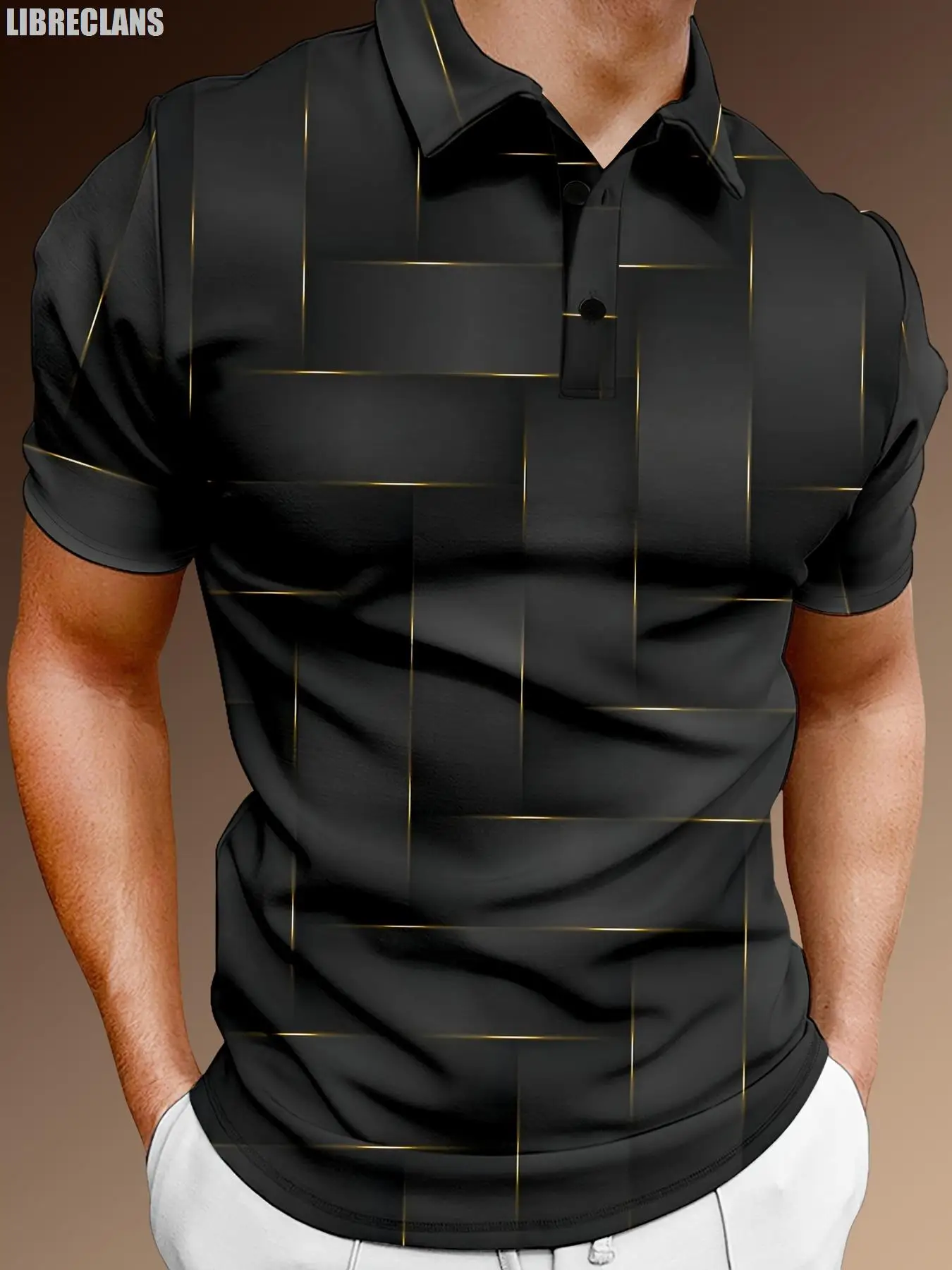 2024 New Button POLO Tops Casual Street Men\'s Gray Plaid Printed Shirt Men\'s Clothing Vintage Loose Sports Short Sleeve Tops
