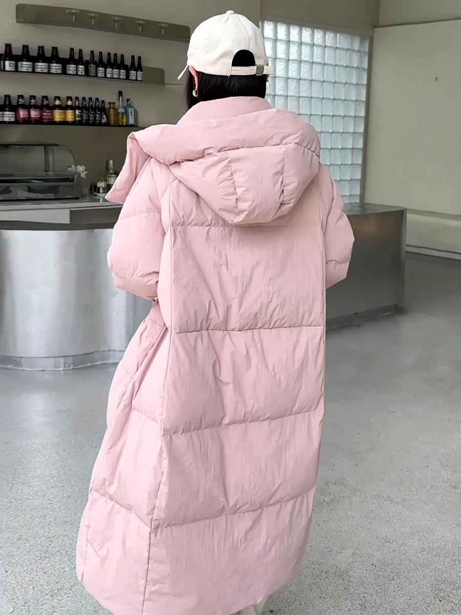 Cappotto Lungo Bianco Invernale 2025 alla Moda per Donna, Giacca Imbottita Antifreddo con Cappuccio, Capospalla Elegante e Caldo per il Pendolarismo