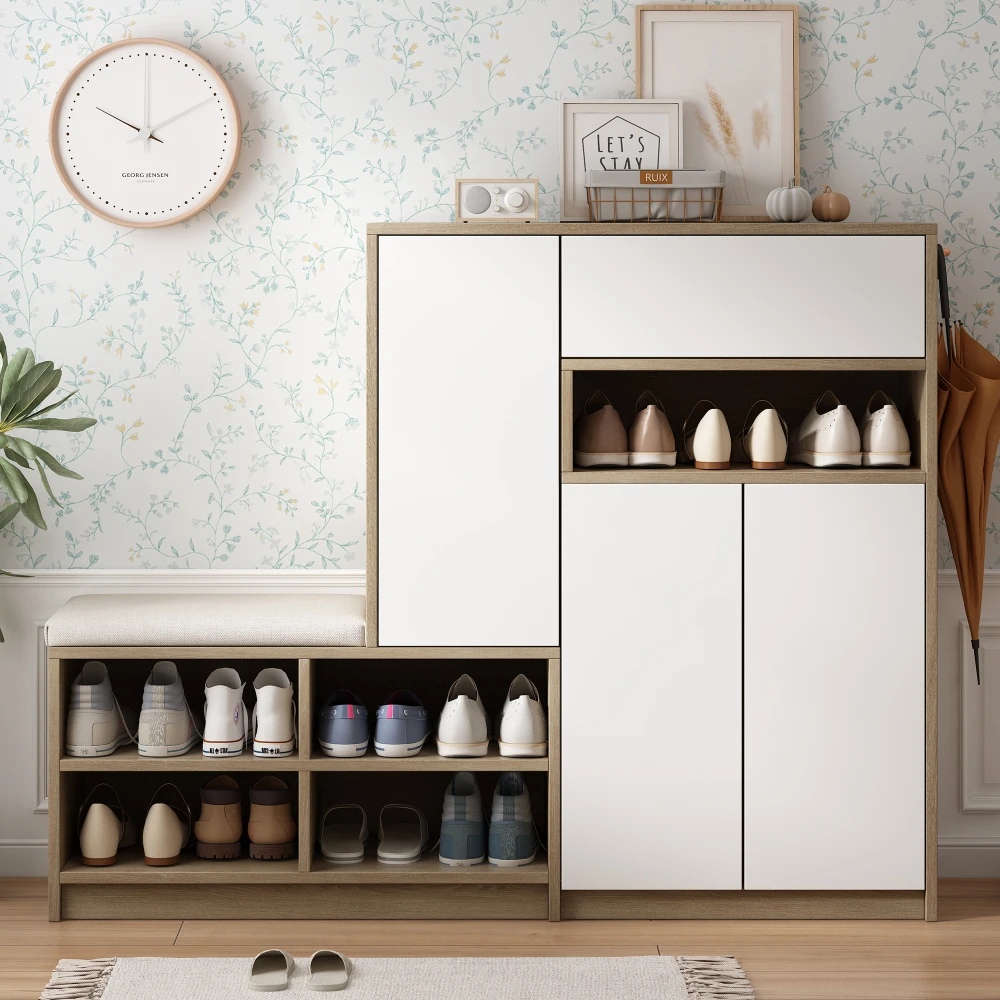 Schuhschrank, Schuhbank, Schuhregal mit gepolstertem Sitz, vielseitige Schuhaufbewahrungslösung mit Regalen für den Flur 140*35*110 cm – Detail 10