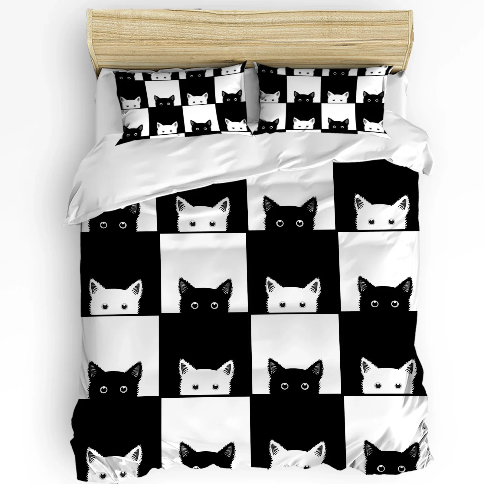 

Geometic Black White Plaid Cat Duvet Cover with Pillow Case Custom 3pcs Bedding Set Quilt Cover Double Bed Home Textile