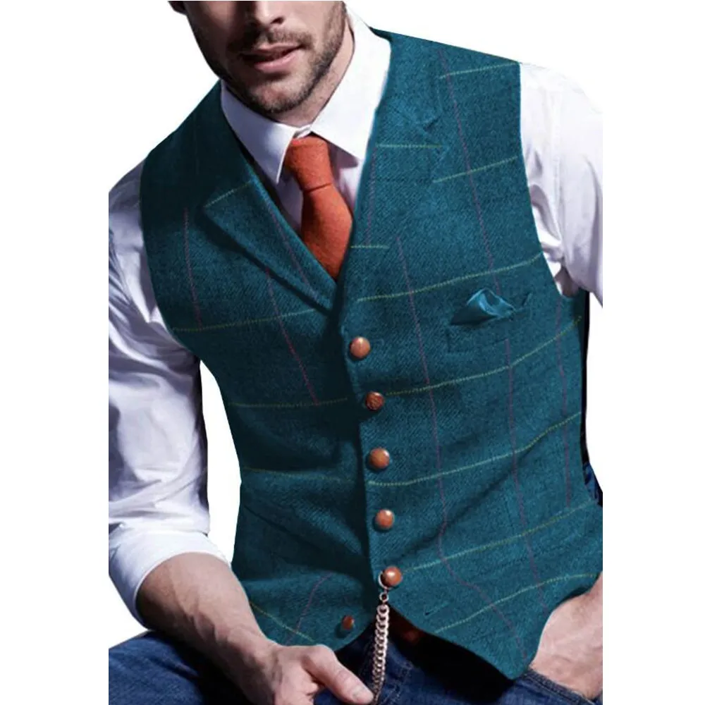 

Men's Business Formal Dress Suit Vest Slim Fit Plaid V-neck Casual Waistcoat Wedding for Tuxedo