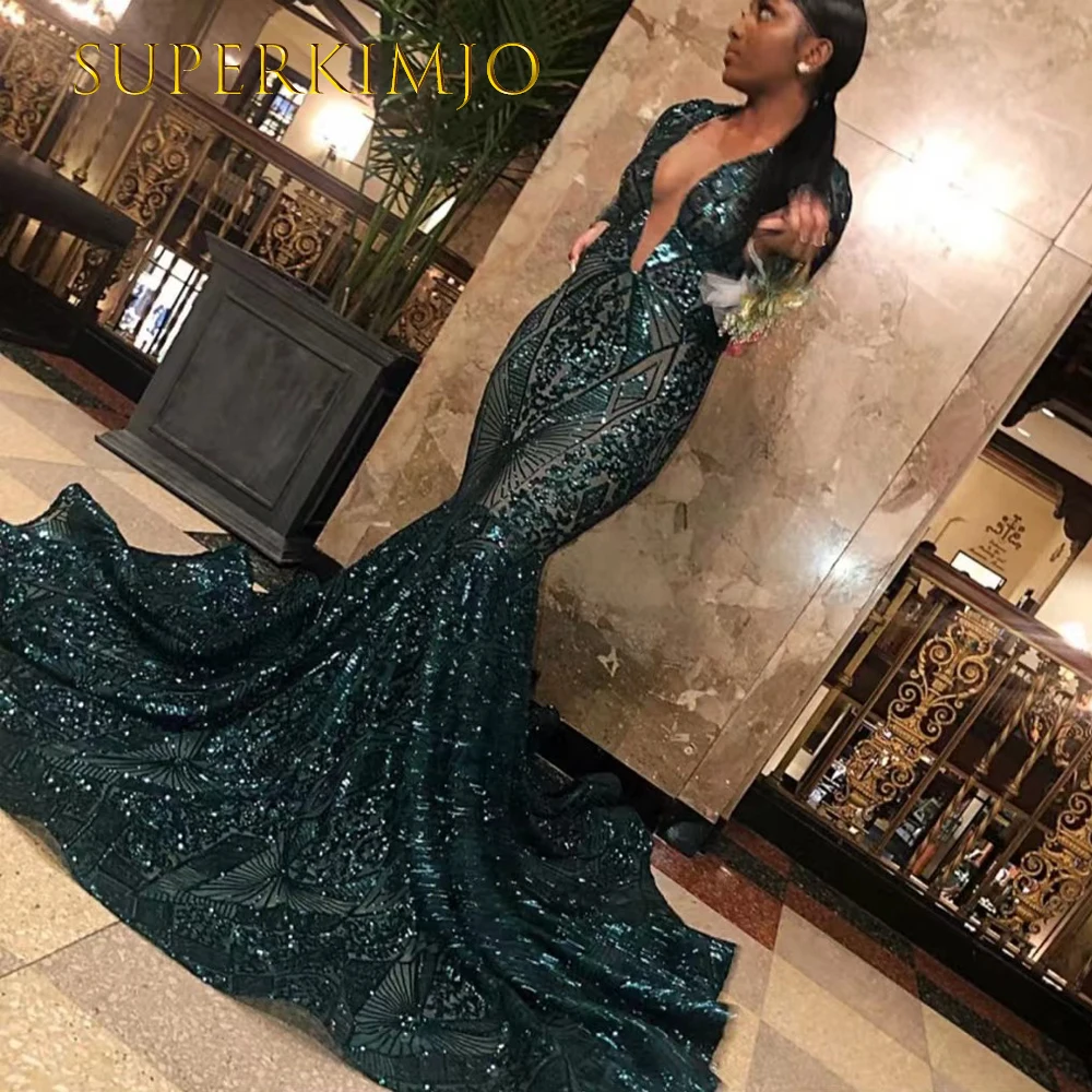 فساتين سهرة SuperKimJo Vestido De Fiesta De Noche Mujer أنيقة هنتر خضراء سباركلي فساتين حفلات رسمية طويلة رخيصة