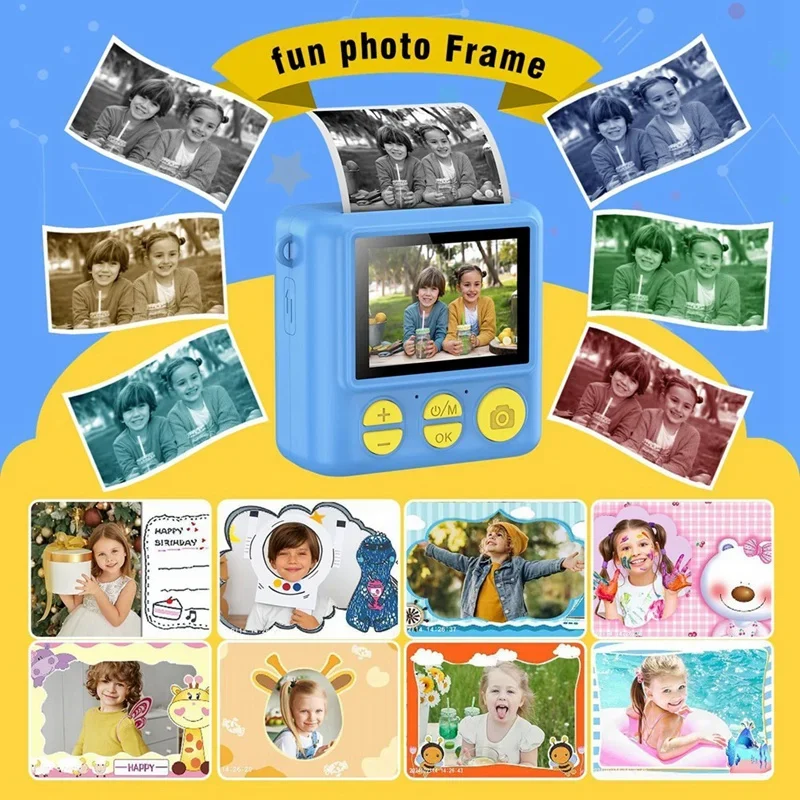

1080P HD Instant Print Kids Camera - 3 Print Paper Portable Travel Toy, Digital Video Camera for Birthday Gift