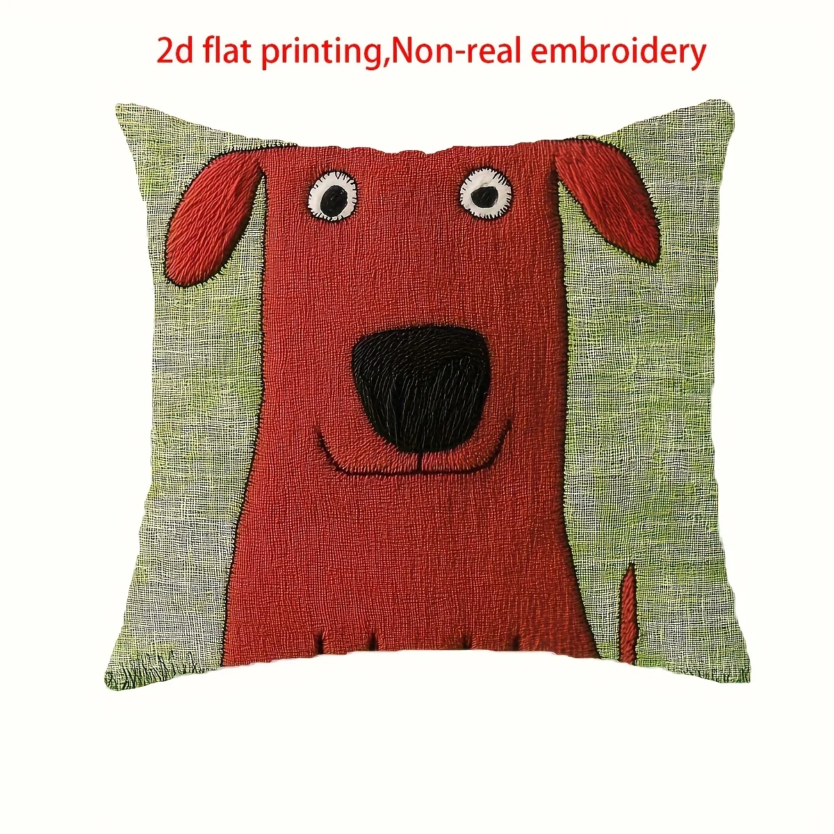 Cute Red Dog Pillow Cover 2D Embroidered Print Cartoon Dog Cushion Case for Sofa Bed Couch Kids Nursery Pet Lover Home Decor