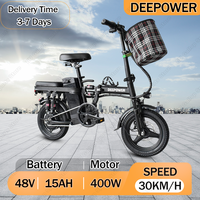 DEEPOWER K306 Folding Electric Bike 400W Motor 48V15AH Removable Battery Electric Bicycle 14 inch Tire Aldults Commuting E-Bike