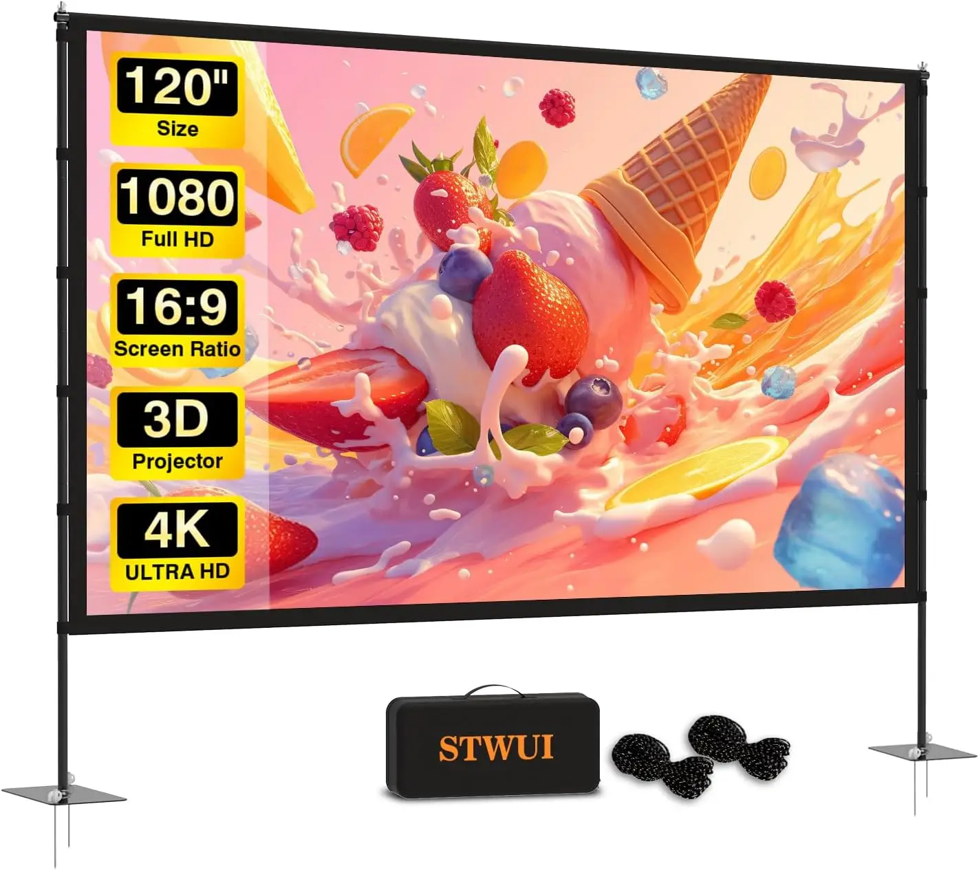 

Портативный экран для проектора 120 футов, 16:9 4K HD с подставкой и сумкой для переноски для использования в помещении и на открытом воздухе