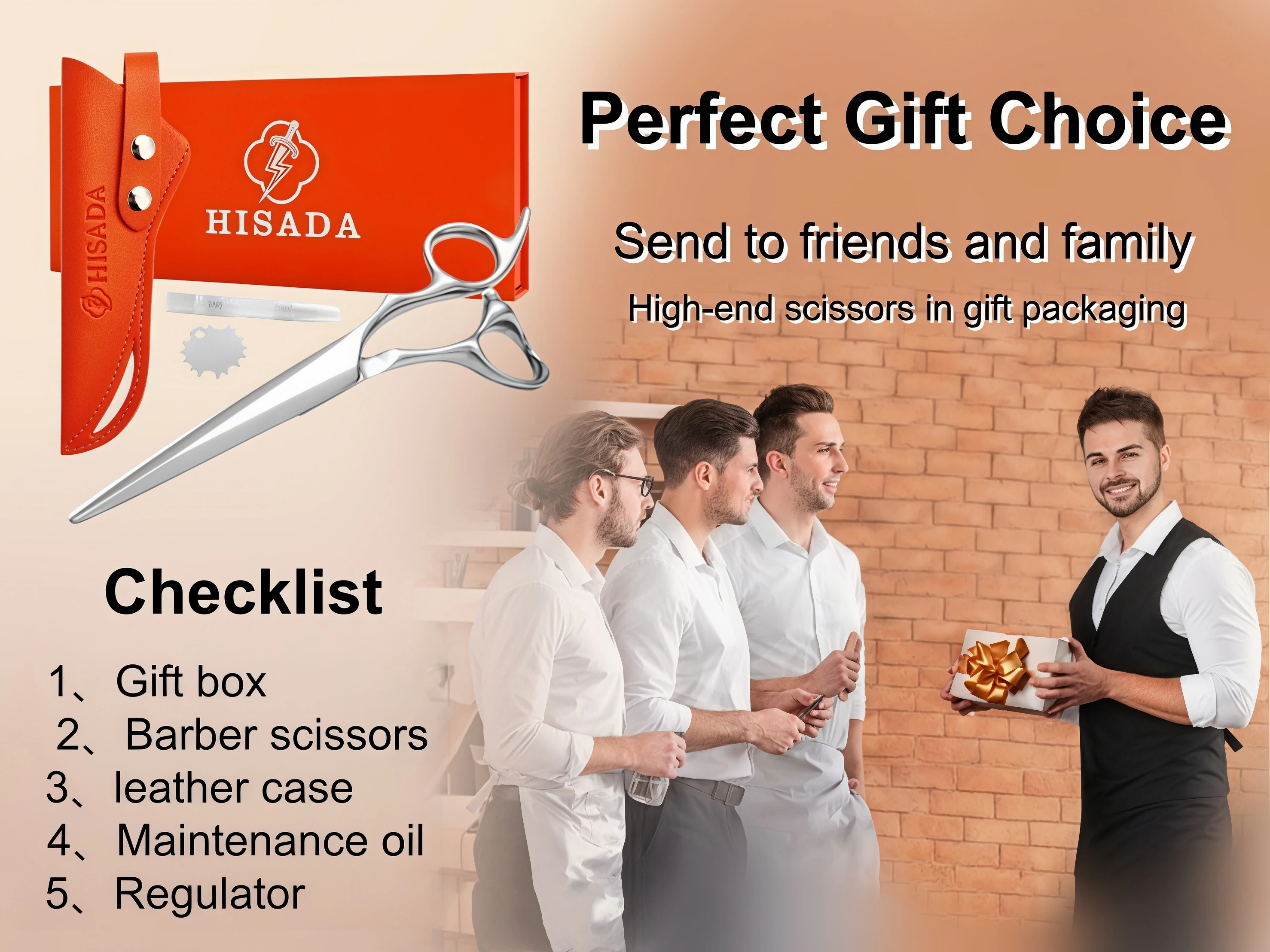 HISADA New Barber Scissors, 6.3-7.0 inch Professional Hair Cutting Scissors, Blind Hole Design Salon Scissors, Ergonomic Comfort