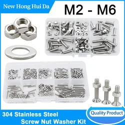 Metric Threaded Machine Screws Gasket Washer Set M2 M3 M4 M5 M6 304 Stainless Steel Hex Countersunk Bolt and Nuts Spacer Kit