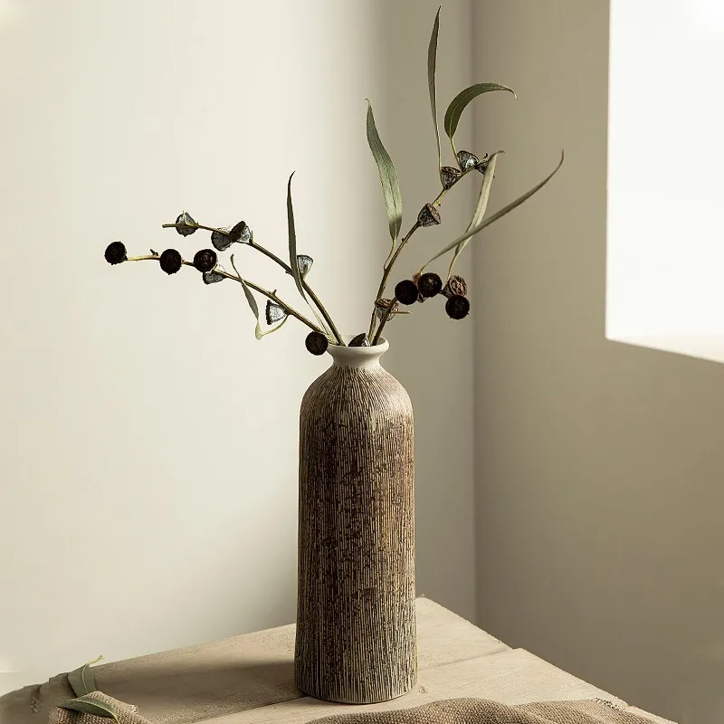 Zen-Heimdekoration Retro Literarische Gravur Handgefertigte Keramik Hydroponische Vase Ornament
