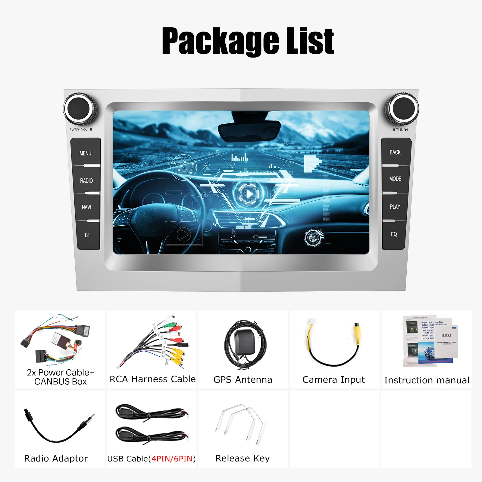 ESSGOO Android 14 Carplay 4G 64G Voor Opel Astra H J 2004 Vectra Vauxhall Antara Zafira Corsa C D Vivaro Meriva Veda Radio