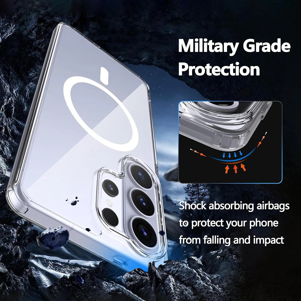 

Magnetic For Magsafe Wireless Charging Case For Samsung Galaxy S26 S25 S24 S23 S22 Ultra FE Plus Clear Hybrid PC Hard Cover Soft