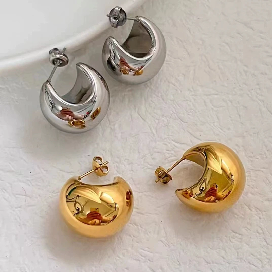 Smooth Irregular Spherical Moon Shape Stud Earrings for Women Delicate Simple Girl Jewelry Christmas Gift