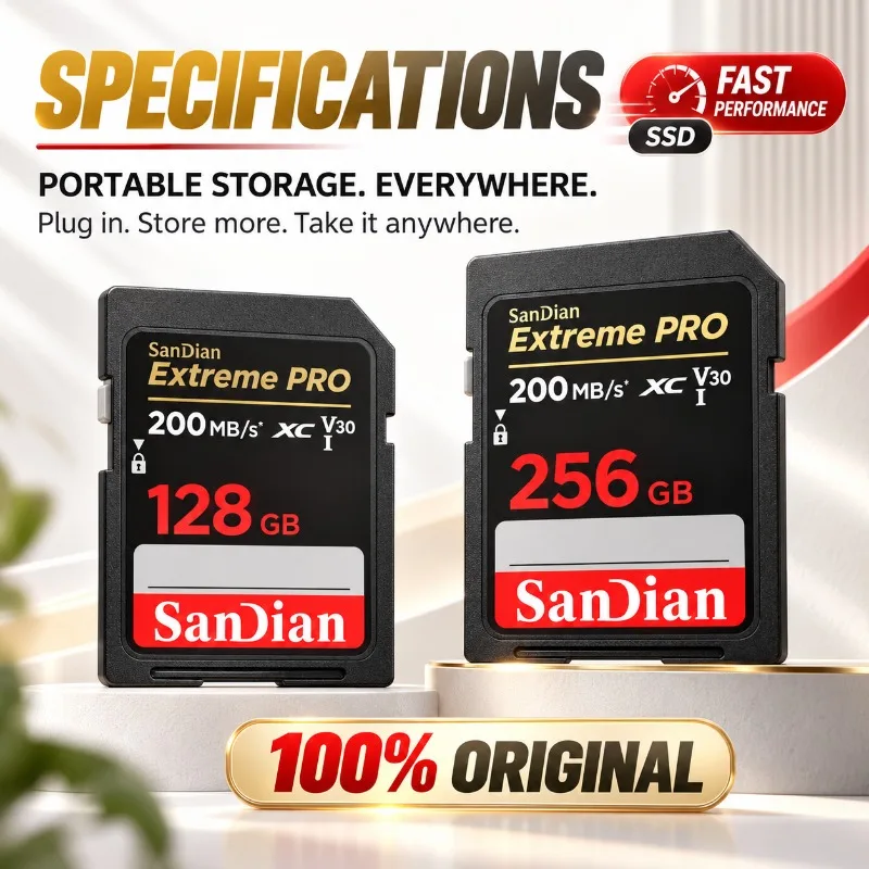 Extreme PRO SD Card 128GB 256GB 512GB Class 10 SDXC 1TB 2TB Memory Card Up to 200MB/s Read U3 V30 Flash Cards 4K UHD for Camera