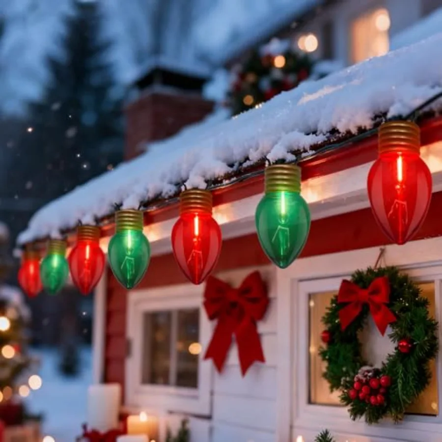 

16Feet Jumbo Red and Greeen Christmas Lights, Outdoor Giant Christmas Decorations Lights with 10 and Greeen Bulbs for Tree Holi