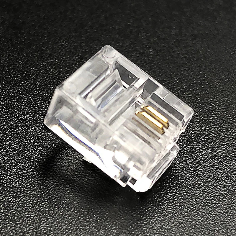 50/100PCS RJ9 Connector 6P2C Modular Plug Gold Plated for 2-core Telephone cable