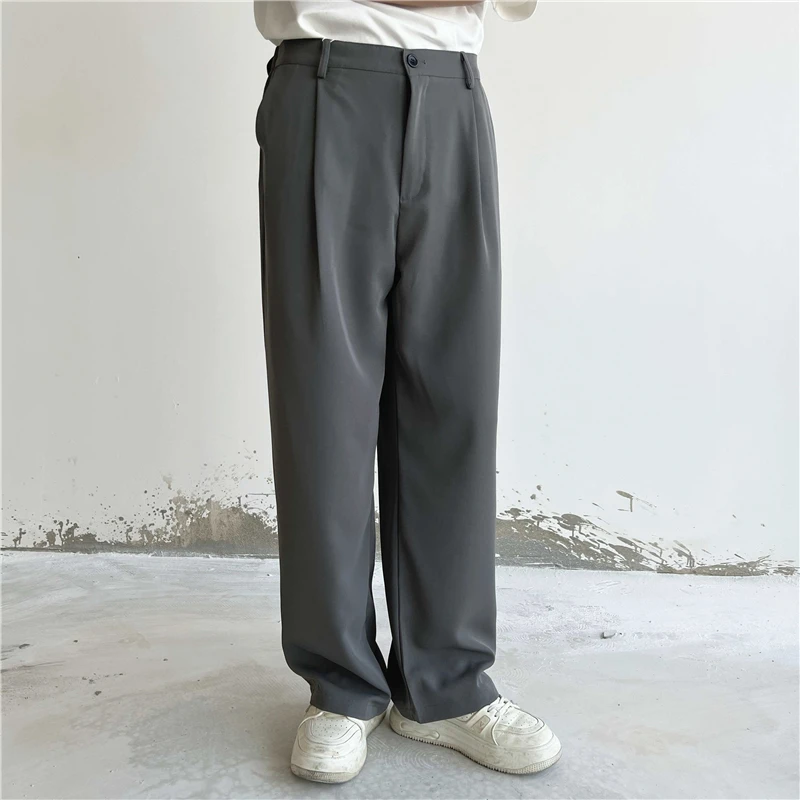 Grey Black Suit Pants Men Fashion Social Mens Dress Pants Korean Loose Straight Wide Leg Pants Mens Office Formal Trousers M-2XL