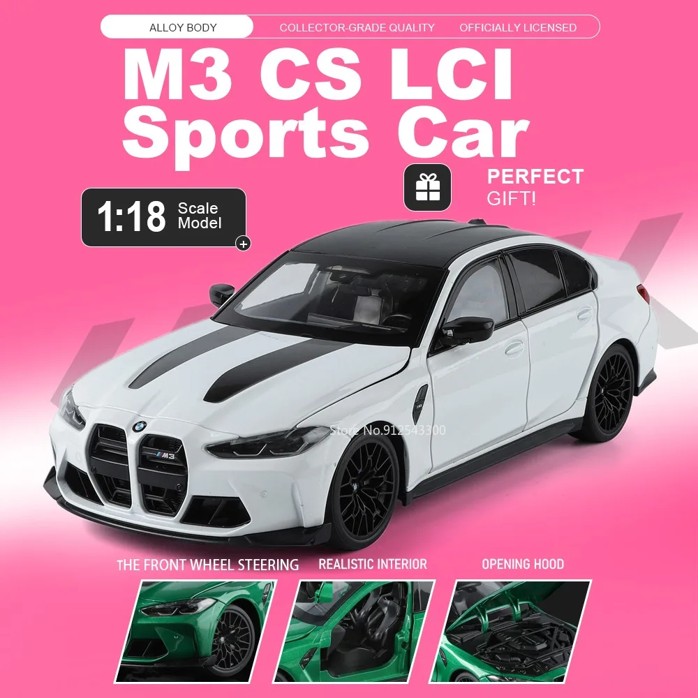 

1:18 M3 CS LCI X5M Model Car Toy Doors Opened Front Wheel Steer Cars Shock Absorption Rearview Mirror Foldable Hobby Decorantion