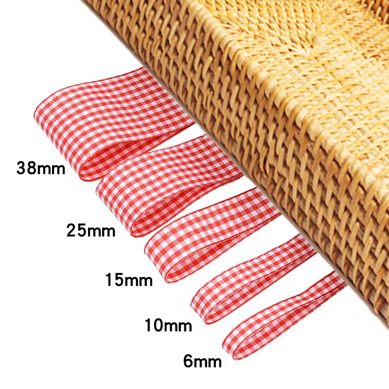 10Y/Roll Scottish Grid Checked Plaid Ribbons For Handmade DIY Bow Crafts Home Gift Packaging Christmas Accessory Decoration