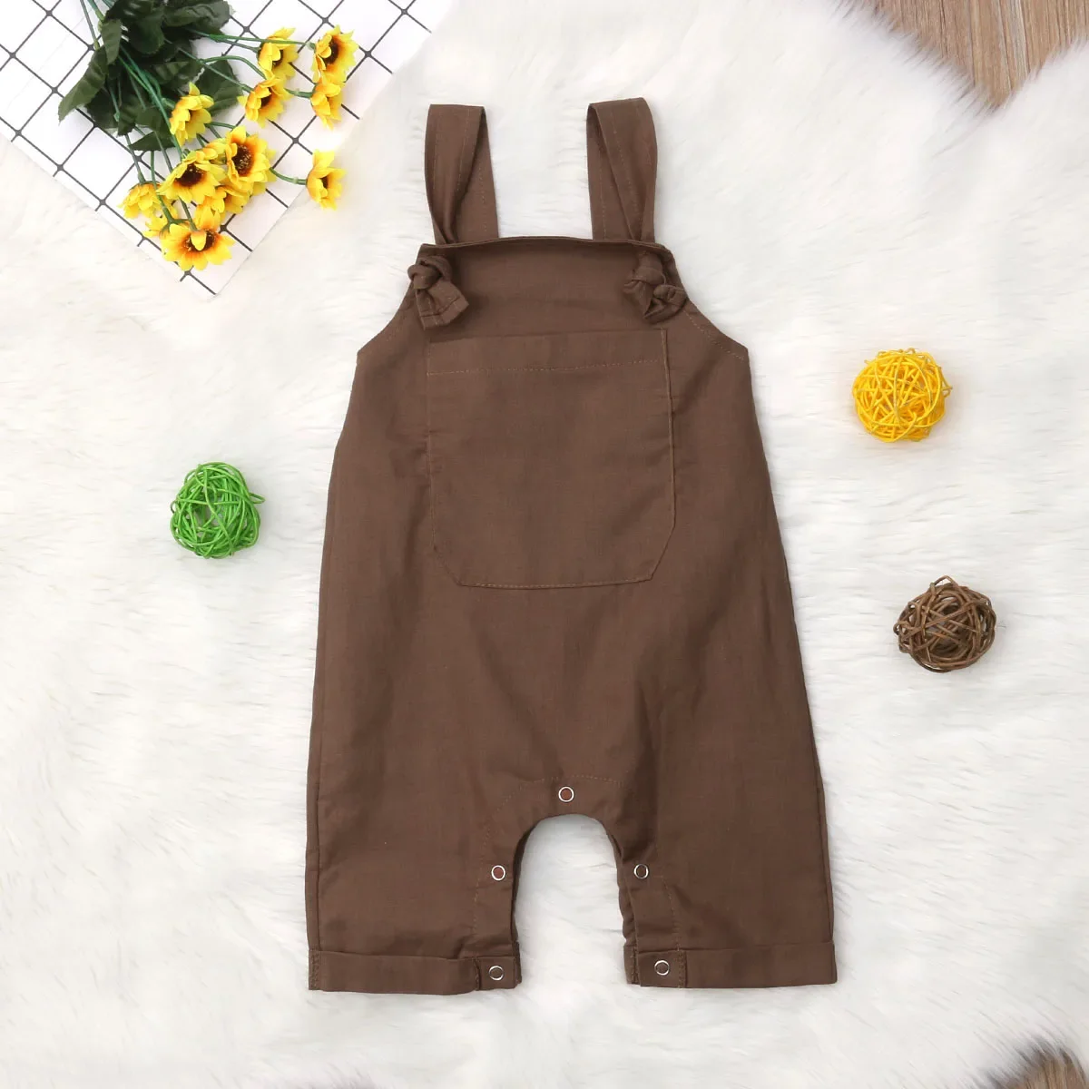 

0-18 Months Baby Summer Romper Solid Color Adjustable Suspender Straps Romper Bottom Snap Buttons Jumpsuit Overalls