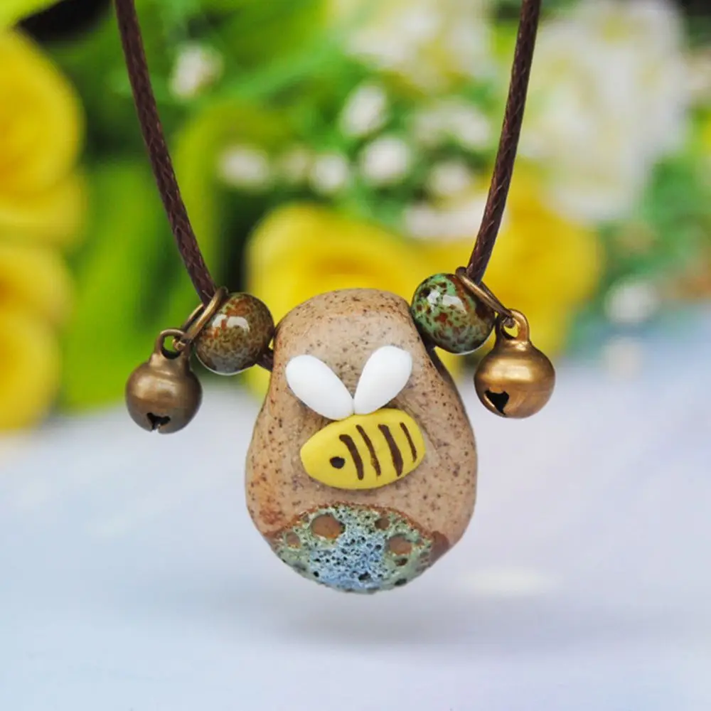 Cartoon Handmade Unisex Irregular Stone Gift Summer Ceramic Necklace Clavicle Chain Sweater Chain Bee Pendant Necklace