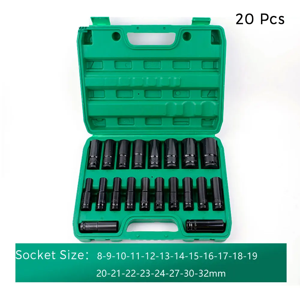 1/2" Drive Socket Set 10 Pcs Metric Deep Socket Set 6 Point Hex Design Impact Socket Set with Portable Storage Case