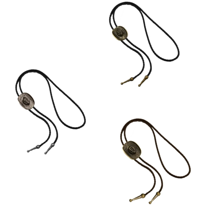 Cowboy Hat Design Bolo Tie Necklace With Alloy Star Charm Soft PU Cord Unisex Fashion Accessory Western Themed Necktie