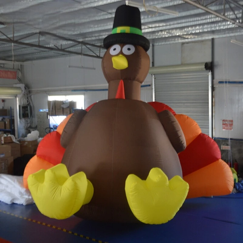 Turkey Chicken Model 4m Inflatable  Outdoor Cartoon Animal Inflatable Turkey Thanksgiving Decoration With Air Blower