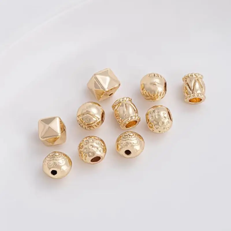 14K Gold-Plated Square Bead Heart Shaped Silver Eye Meteorite Circular Separated Bead Pattern Bucket Bead DIY Headpiece Accessor