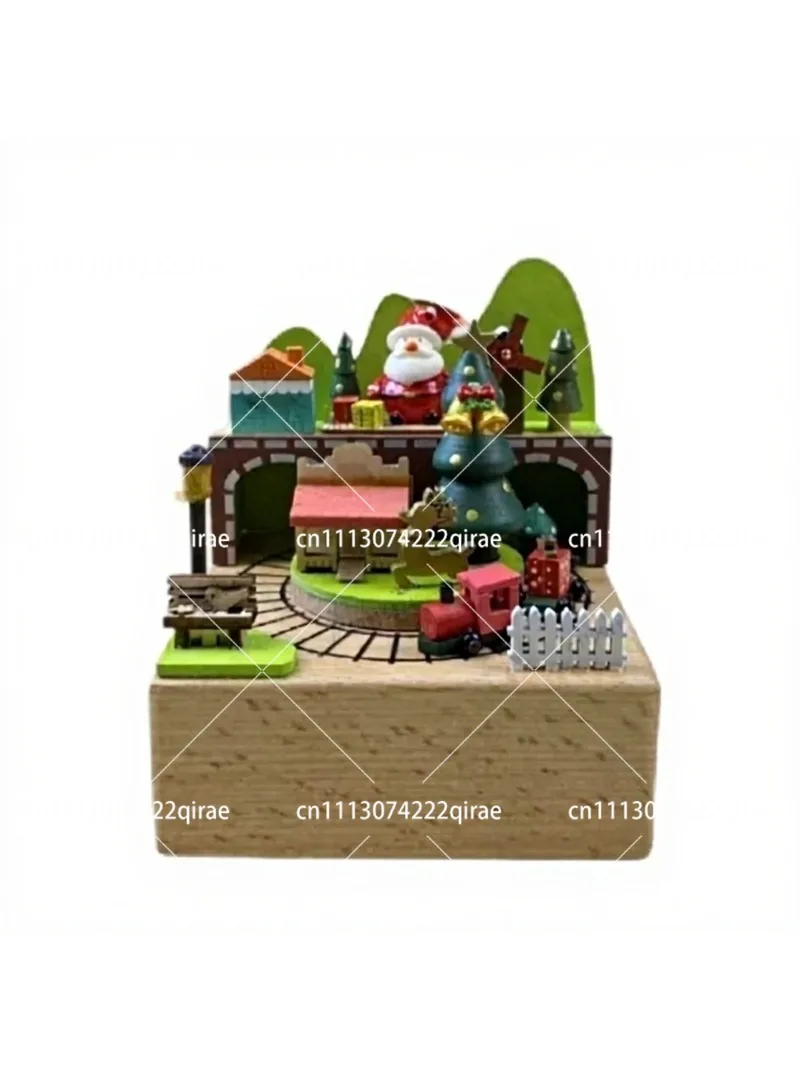 Wooden Christmas Music Box Creative Holiday Gift Country Melody Decorative Craft