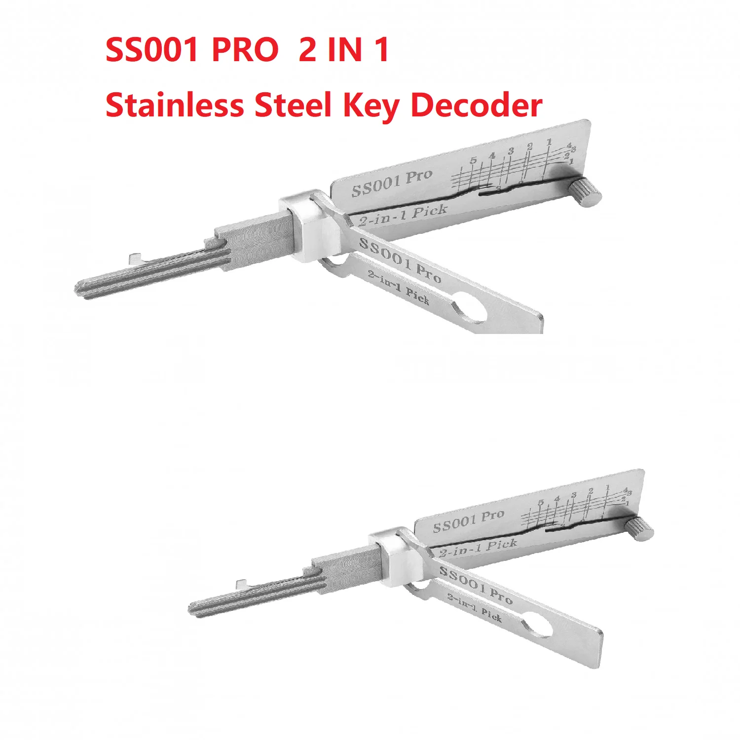 Key Decoder SS001Pro Stainless Steel Key Decoder SS001Pro 2-in-1 Portable Locksmith Tool O-ring Pickup Repair Kit Key Pickup Kit