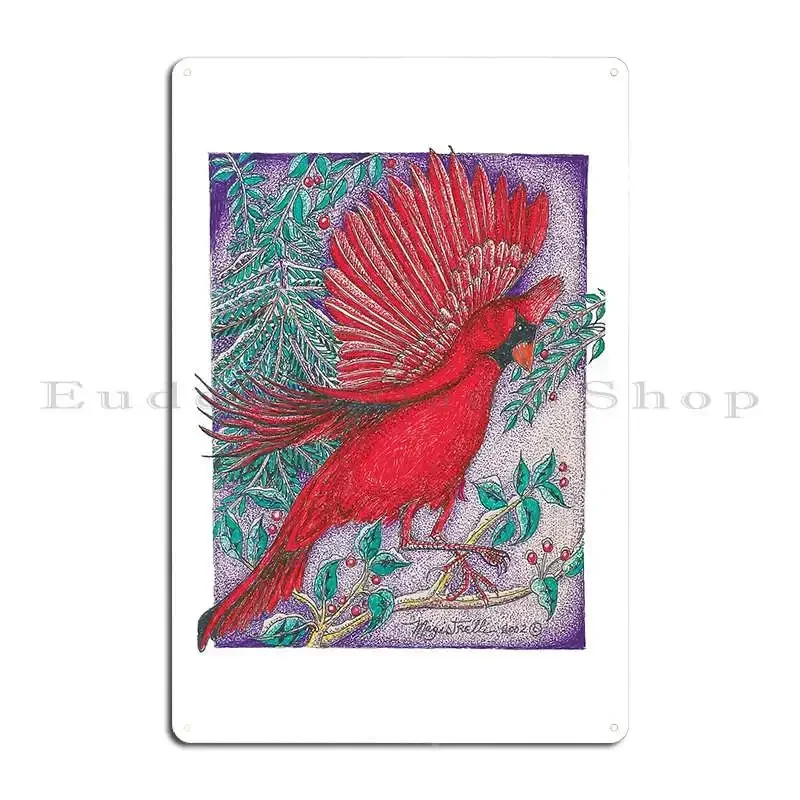 Winter Cardinal Metal Plaque Club Garage Design Customize Classic Tin Sign Poster