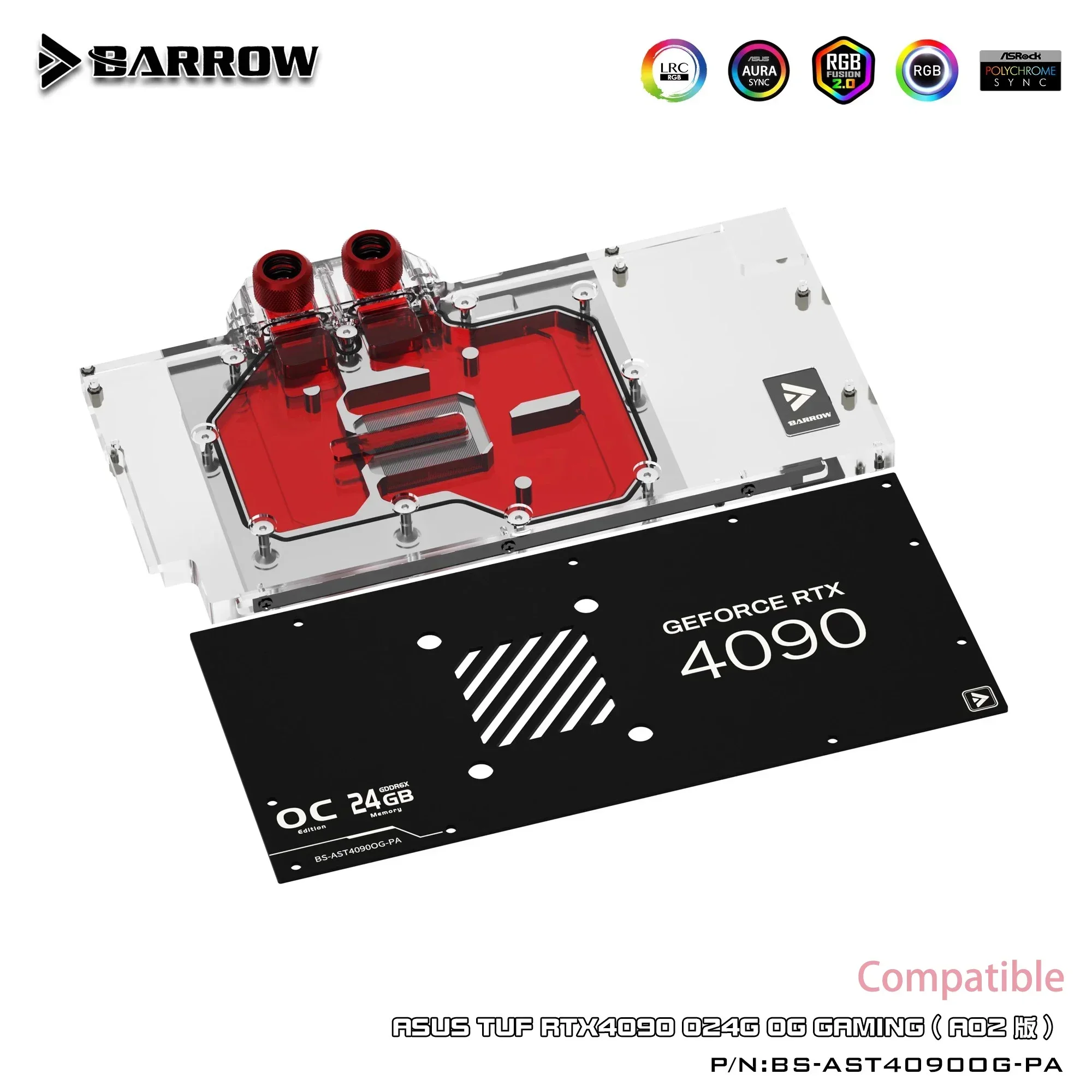 BARROW ASUS TUF RTX4090 024G 0G GAMING (A02 Version) Graphics Card GPU Water Block Cooler 5V ARGB 3PIN AURA SYNC