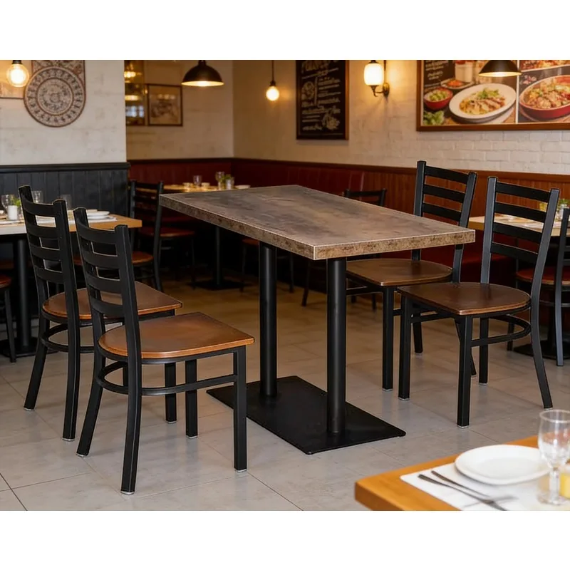 Hot Selling Bar Furniture Set Iron Frame Wooden Top Table and Chair Pu Wooden Restaurant Chairs for Bistro Fast Food Restaurant