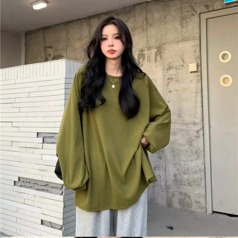 Simplicity Loose All-match T Shirts Spring Autumn New Long Sleeve Solid Street Casual Tops Tees Korean Fashion Women Clothing