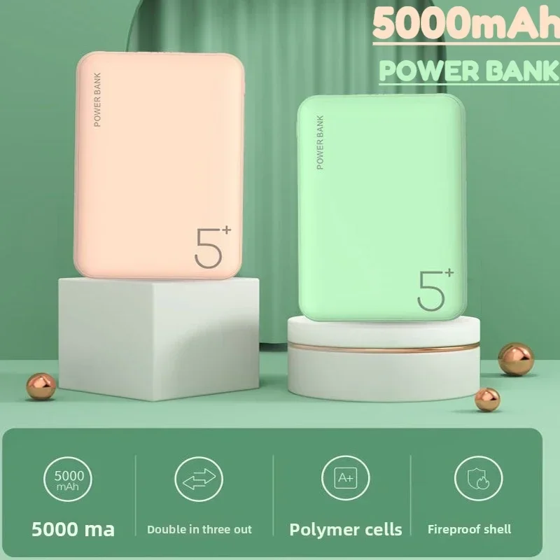 Portable 5000mAh Polymer Power Bank Dual USB Output Rechargeable Backup Battery for IPhone 14 15 16 Xiaomi Huawei Samsung