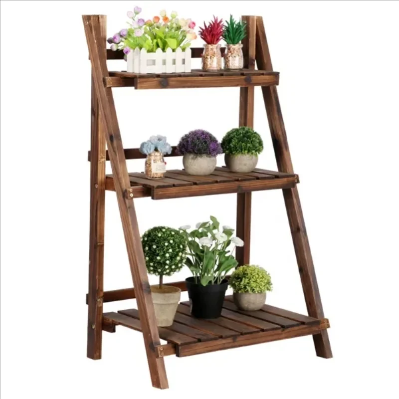 

39" x 24" x 3" 3-Tier Brown Wood and Metal Floral Plant Rack