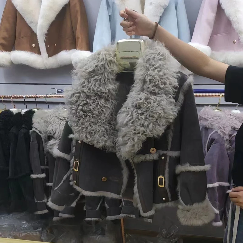 ผู้หญิงฤดูหนาวเสื้อขนสัตว์จริงธรรมชาติกระต่ายซับขนสัตว์ Sheepskin คอสั้นเสื้อร้อนขาย Lnternet Celebrity Jacket