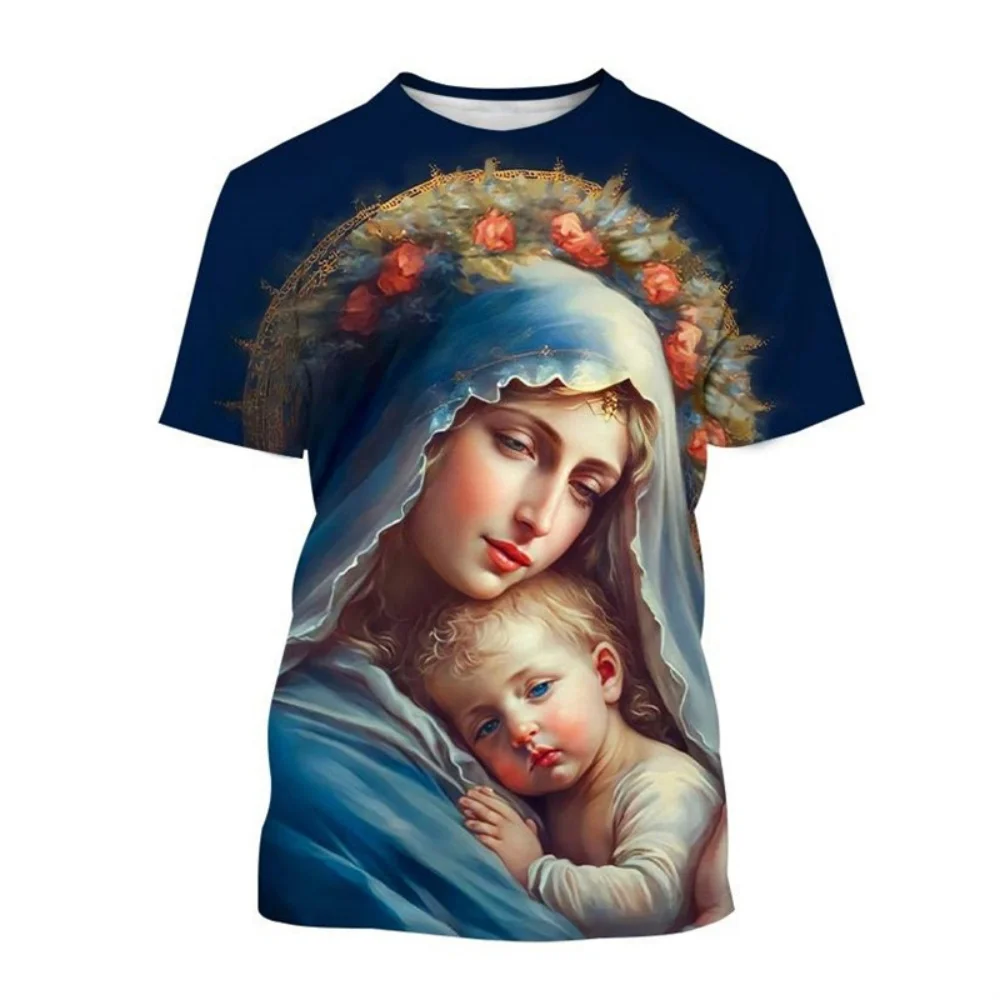 Men's T-Shirts Virgin Mary 3D Printing T-Shirt Short Sleeve Clothing Round Neck Summer Tops Casual Clothes T Shirt Mens Clothing