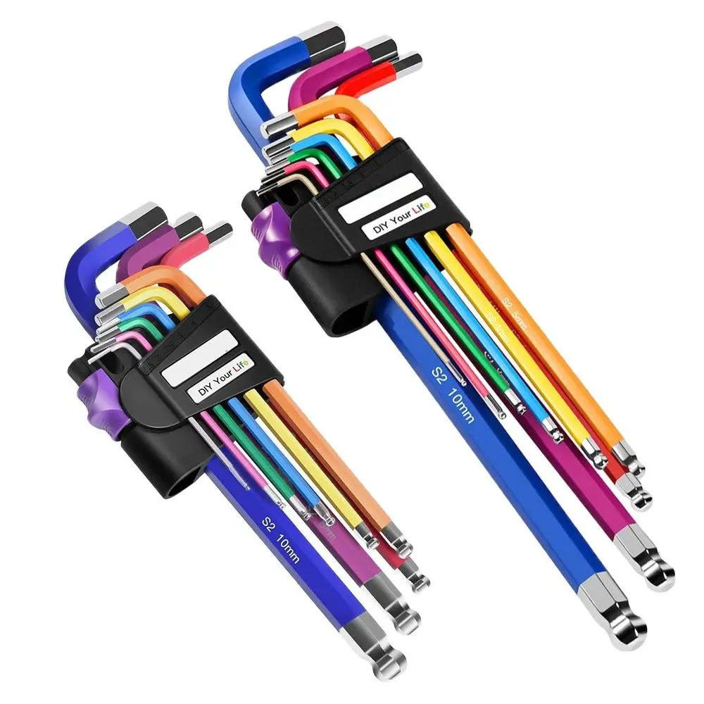 

9Pcs Color Coded Ball-End Hex Allen Key 1.5mm-10mm L Wrench Set Torque Long Metric With Sleeve Hand Tools Bicycle Accessories