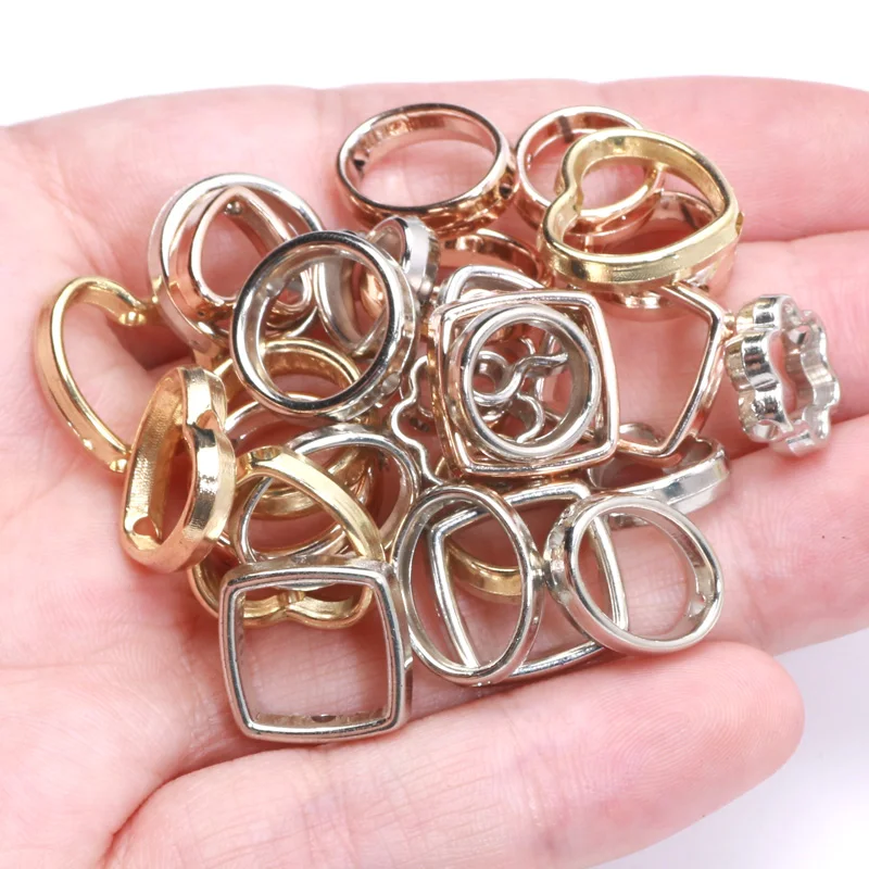 50pcs Two Hole CCB Square Flower Oval Love Heart Frame Beads Connectors for Jewelry Making Spacer Diy Bracelets Accessories