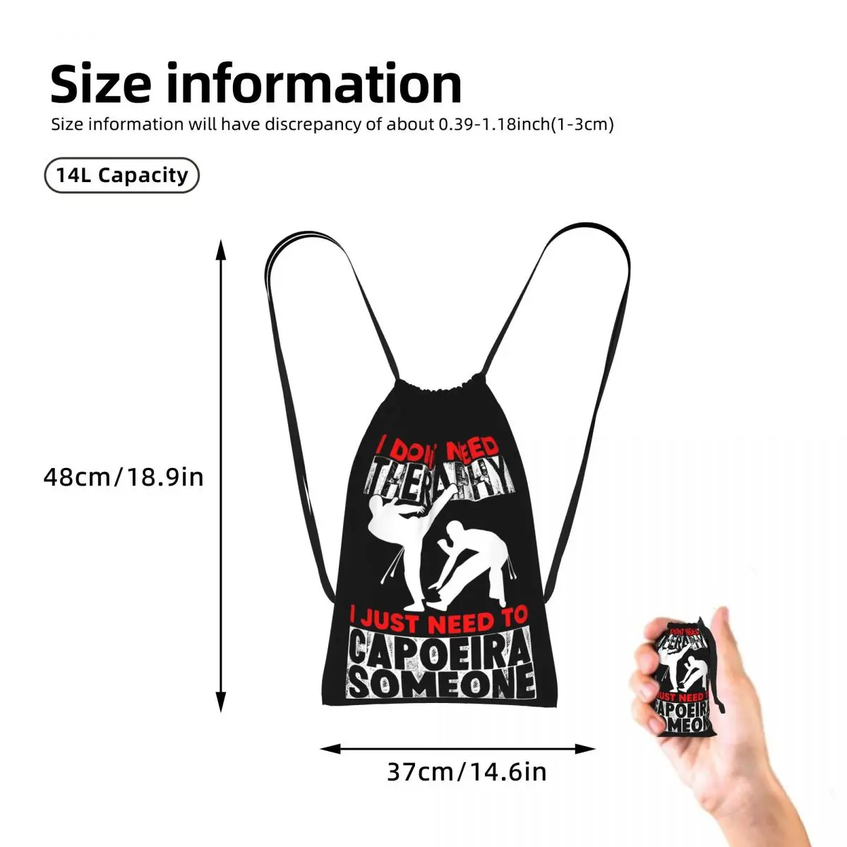 Capoeira Movements Capoeirista Brazilian Martial Drawstring Backpack Sports Gym Bag Portable Travel Drawstring Bag for Men Women