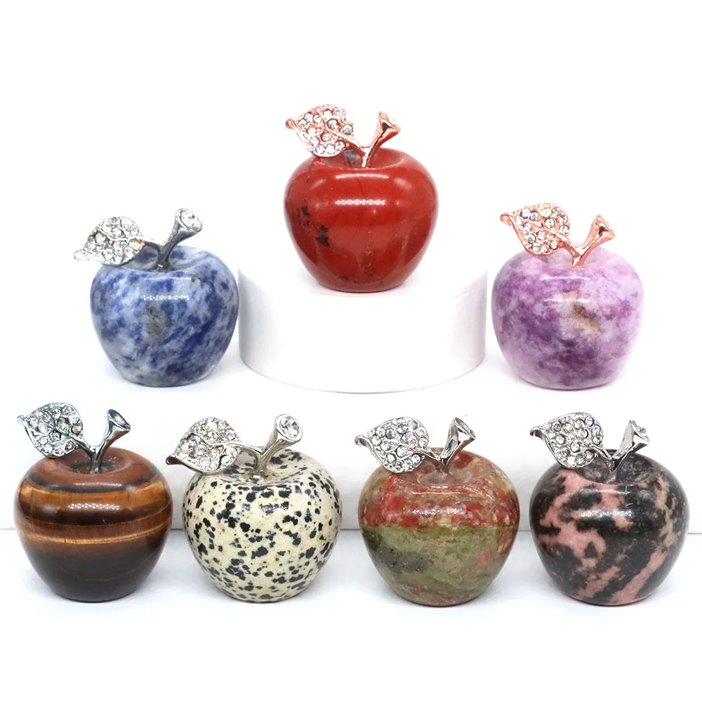 Natural Stones Apple Statue Healing Crystal Reiki Gemstone Fruits Figurine Energy Mineral Crafts Home Decoration Christmas Gifts