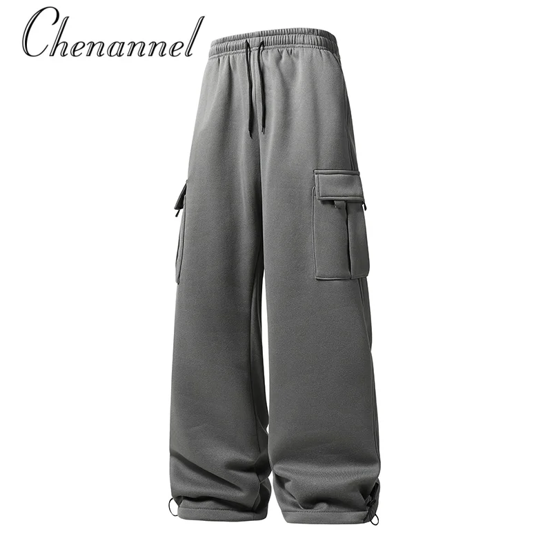 

Мужские спортивные штаны с несколькими карманами, осенне-зимние прямые брюки на шнурке, спортивные брюки для бега, спортивные брюки, мужские свободные брюки