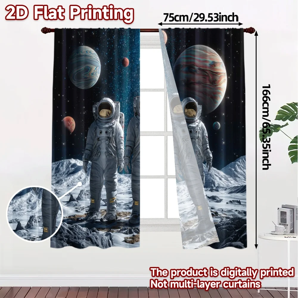 2pcs, 2D FLAT PRINTING Curtains (Without Rod) Cosmic Explorers Print Chic Curtains Versatile Polyester Curtains Outdoor