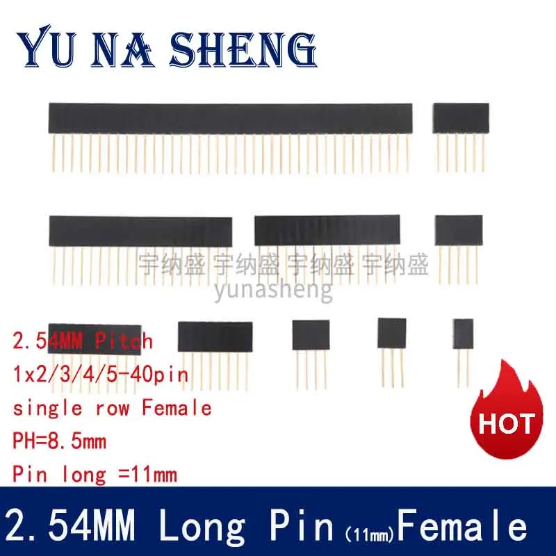 10pcs 2.54MM 2.54 1X2/3/4/6/8/10/15P Pin long11mm Stackable Long Legs Femal Header For Arduino Shield Stlxy