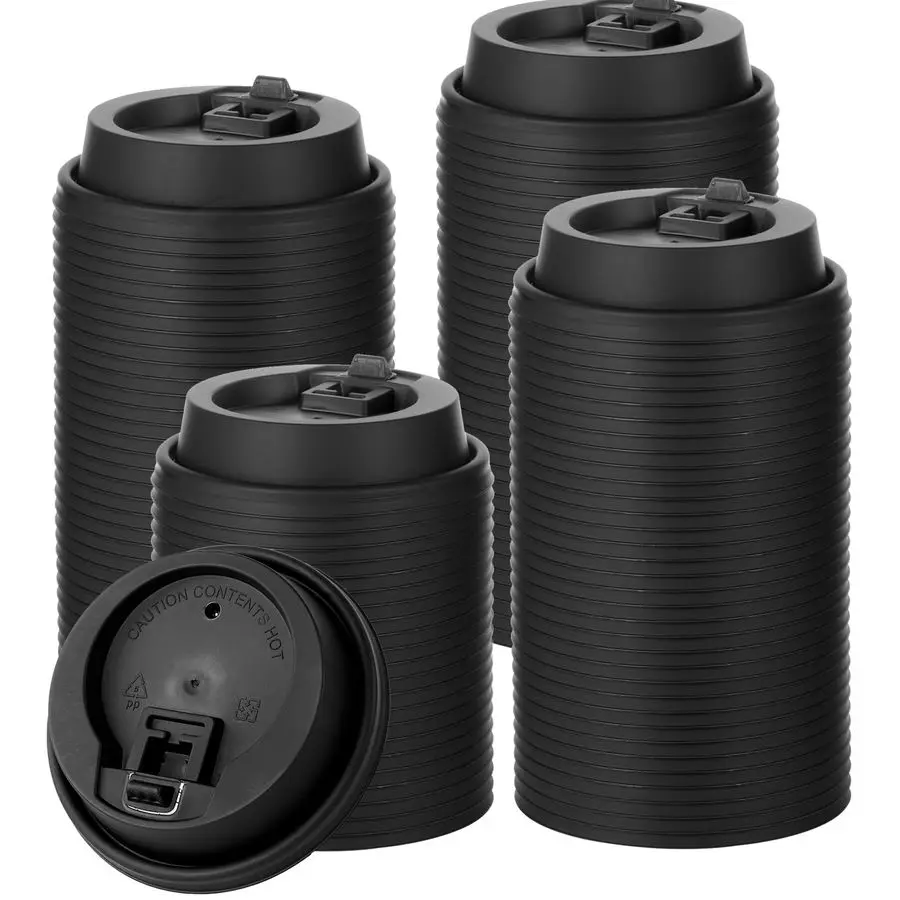 

500 Pack Disposable Coffee Cup Lids, 3.6 Black Plastic Lids for 10, 12, 16, 20 oz Paper Cups 90 mm