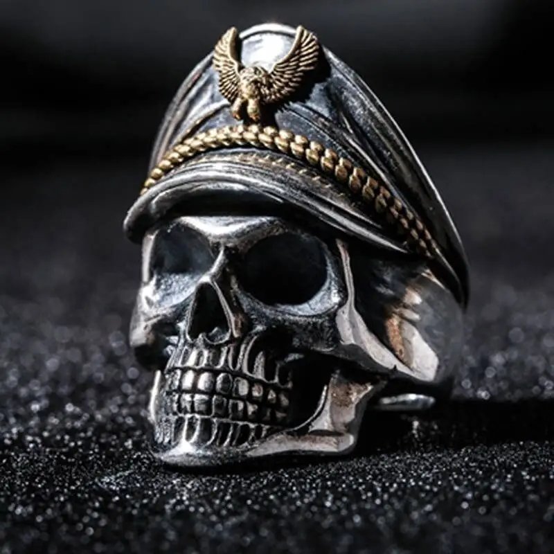 Retro Officer Skull Rings for Men Women Punk Hip Hop Rock Skeleton Trendy Ring Fashion Jewelry Gifts Adjustable