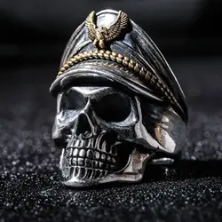 Retro Officer Skull Rings for Men Women Punk Hip Hop Rock Skeleton Trendy Ring Fashion Jewelry Gifts Adjustable