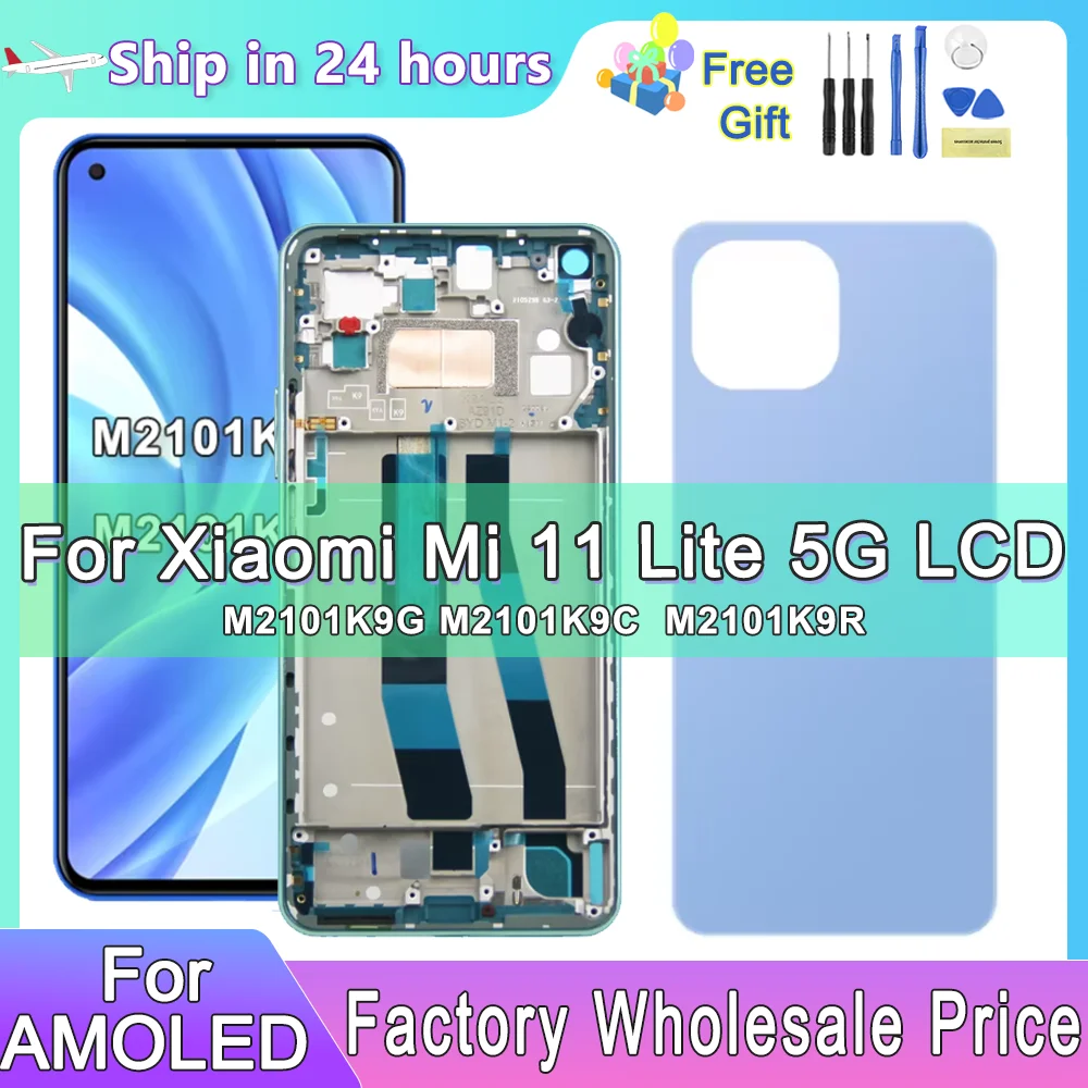 Mi 11 Lite Display Screen Replacement, for Xiaomi Mi 11 Lite 5G M2101K9G M2101K9C Lcd Display Digital Touch Screen with Frame