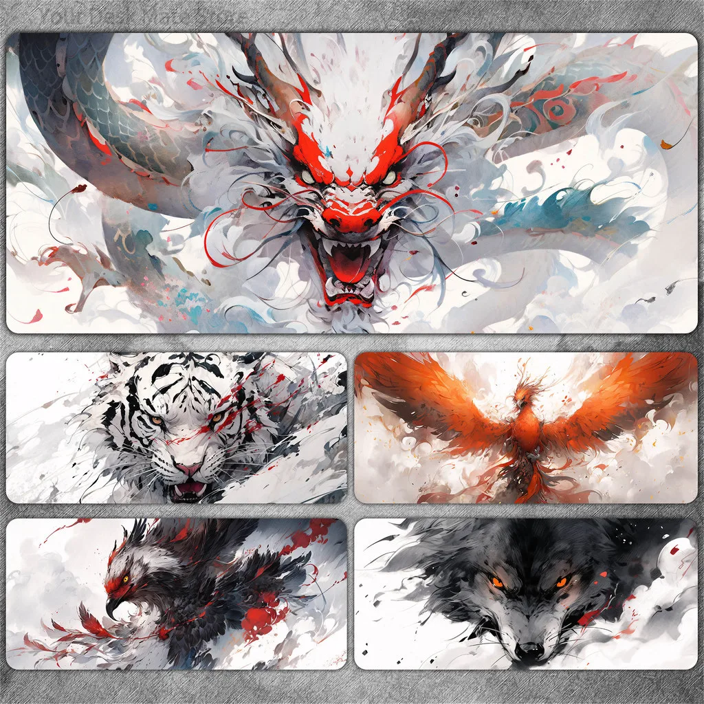 Chinese Style Ink Dragon Game Mouse Pad Oversized White Tiger Qinglong Suzaku Mountain Sea Classic Laptop Computer Keyboard